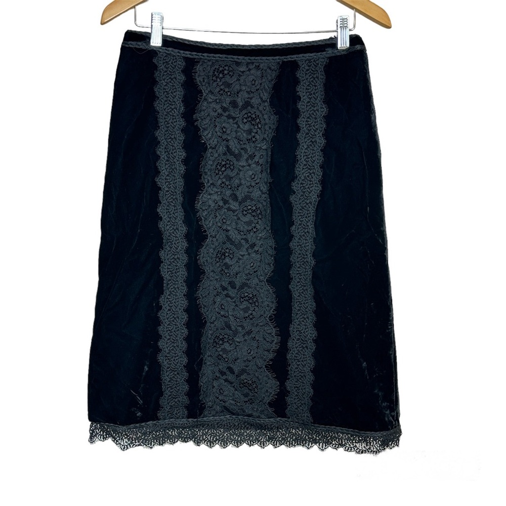 Andrew GN Black Velvet Lace Knee Length Pencil Skirt Victorian Women’s Sz Medium